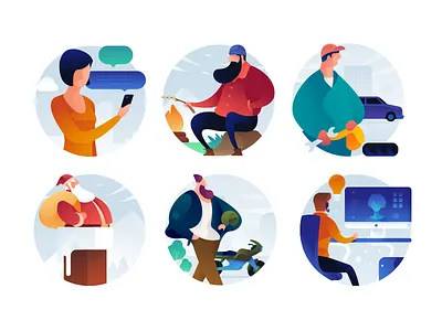 People Icons avatar color gradient illustration occupations people round vector