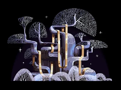 Oak Tree for 'Lukomorye' project 2d art chain digital fairy tale flat gold graphic illustration style tree