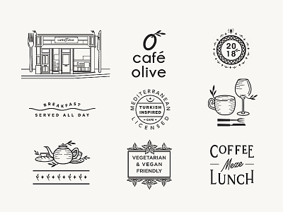 Cafe Olive Menu Assets art assets branding cafe concept design identity illustration logo menu vegan vegetarian