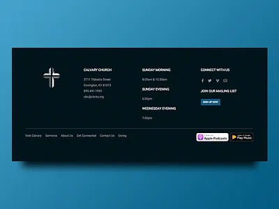 Footer - Calvary Church blue church cross facebook footer giving google podcast sunday twitter vimeo