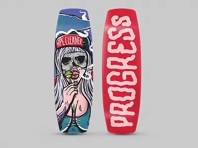 Pipe Cleaner Wakeboard Deck drawing handlettering illustration lolipop progress skate skull tattoo tits typography vintage wakeboard