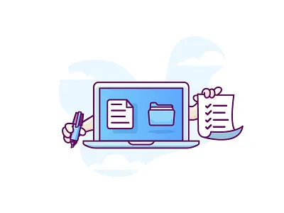 Multi Tasking blue documents flat design folder illustration lamp laptop macbook minimal retro tasks transfer