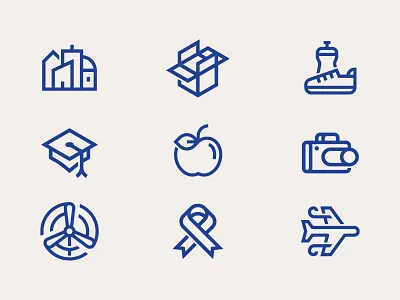 Simple Icons airplane apple bottle box buildings camera icons line ribbon shoe windmill