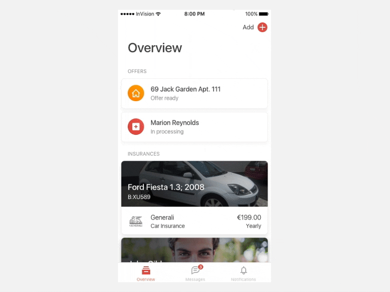 Insurance App animation design insurance ios mobile offer transition ui ux