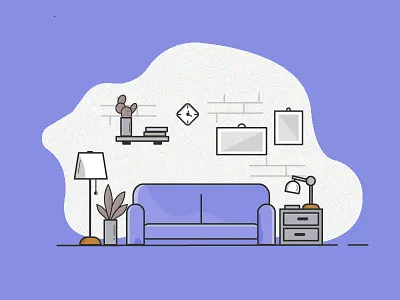Illustration album box chair frame furniture home illustration illustrations light