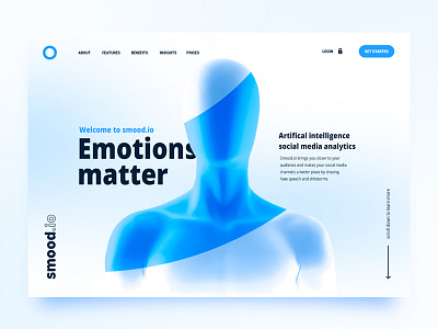 Smood bright key visual ai blue bright landing page mannequin mask shape software ui ux