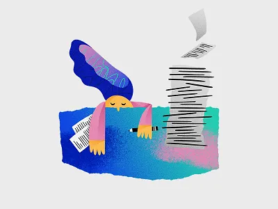 desk nap bright colors desk dribbble flat gradient illustration papers simple sleep textured