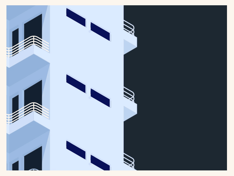 Isometric shadow animation architecture bauhaus isometric