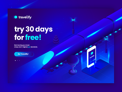 Travelify app isometric landing mobile travel ui website