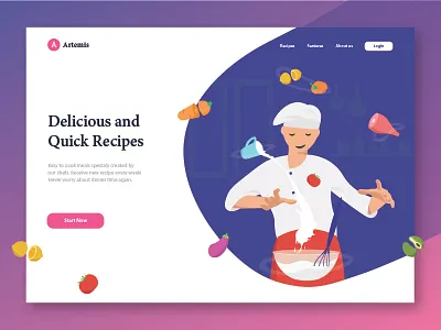 Artemis chef cook gradient header illustration landingpage vector