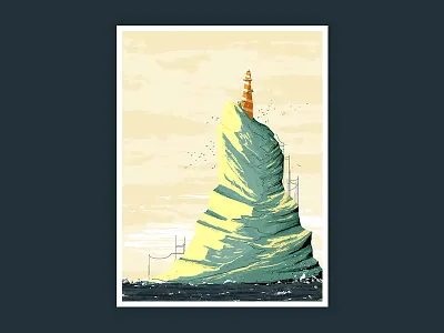 Orange Lighthouse illustration kidlitart lighthouse rocks sea seagulls waves