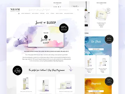 Neom Organics - Landing Pages color palette dream landing page paint script sleep stamp video watercolor watercolour
