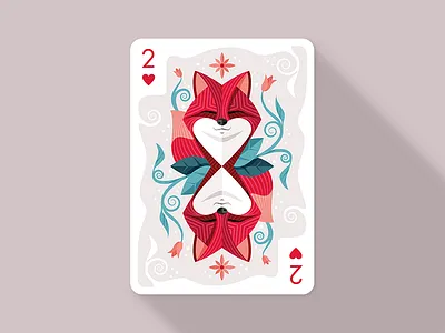 Two of Hearts collaboration digital art flat style fox illustration luck of the draw playing cards two of hearts vector