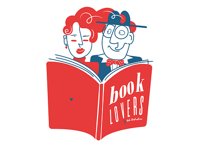 Book Lovers by doli design book illustration blue and red lovers