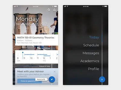 Student Mobile App Home Screen And Navigation mobile design mobile navigation product design ui design ux design visual design