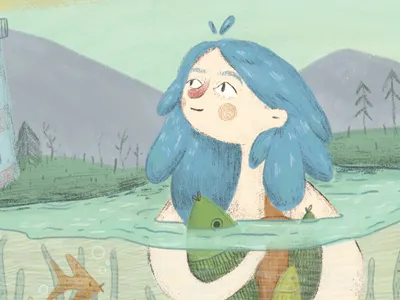 Ran - Goddess of the Sea blue digital fish forest illustration mountains ocean sea trees