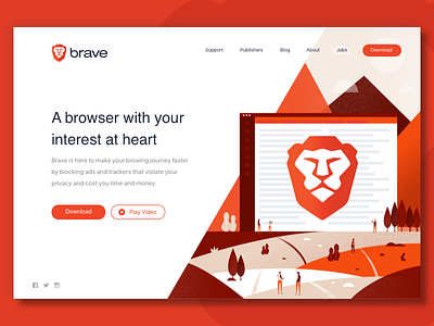 Brave Web browser homepage illustration landing page landscape scene splash page web design