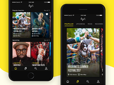 Amondo iOS - Home and Imprint amondo app categories events ios mobile music ui ux