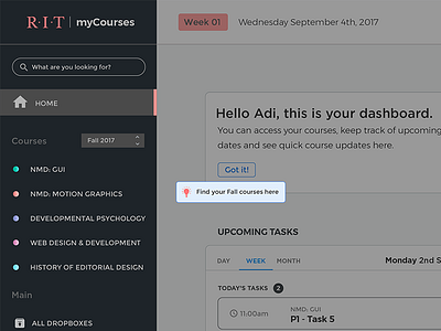 myCourses - Contextual tips mycourses student ui tips