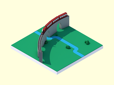 Locomotion 3d architecture bridge c4d cartoon cinema 4d isometric lighting materials modelling shading train