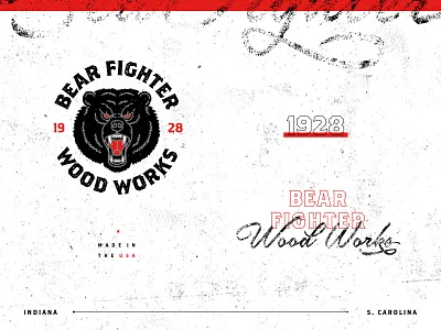 Bear Fighter Wood Works II bear branding identity illustration logo type typography woodworking