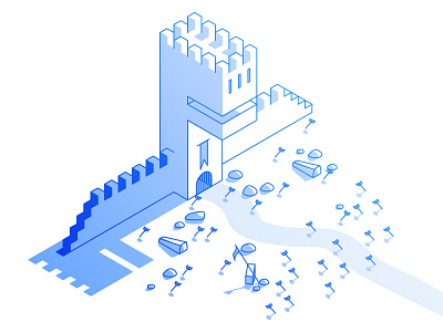 Alphabet City F alphabet arrows battle city fortress gradient isometric stroke type vector