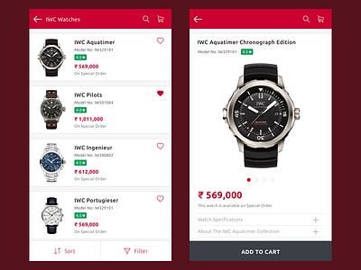 E-commerce shopping theme #2 cart cross platform shopping ios iwc mobile product display shopping watches