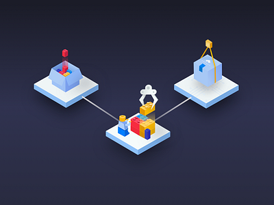 ASYNCY microservices, part 2 bricks dark illustrations isometric landing page lego microservices