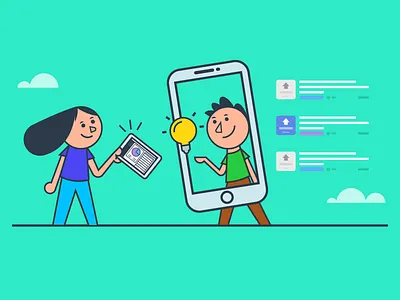 Feature Request Management - Instabug analytics app bulb chart editorial feature idea illustration mobile request user vector