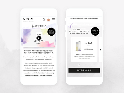 Neom Organics - Mobile Landing Pages color palette dream grey landing page mobile paint script sleep stamp video watercolor watercolour