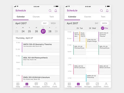 Student Mobile App Schedule v2 calendar mobile design product design schedule ui design ux design visual design