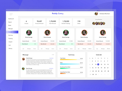 Invoice Dashboard dashboard layout pie statistics clean uiux