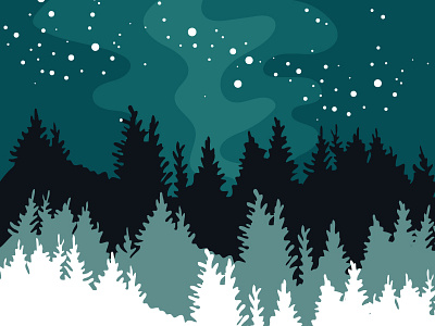 night sky forest hand drawn illustration nature night silhouette sky stars wild wilderness woods