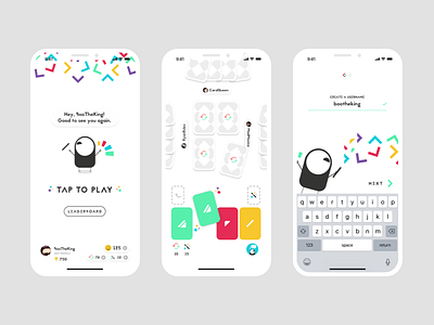 Card Game UI app cards clean design game interaction interface mobile ui ux visual white