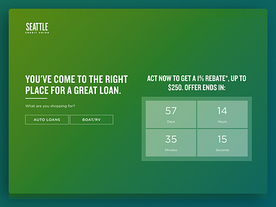 Marketing Landing Page with Limited Time Offer bank countdown credit union direct mail gradient landing page minimal rebate responsive seattle
