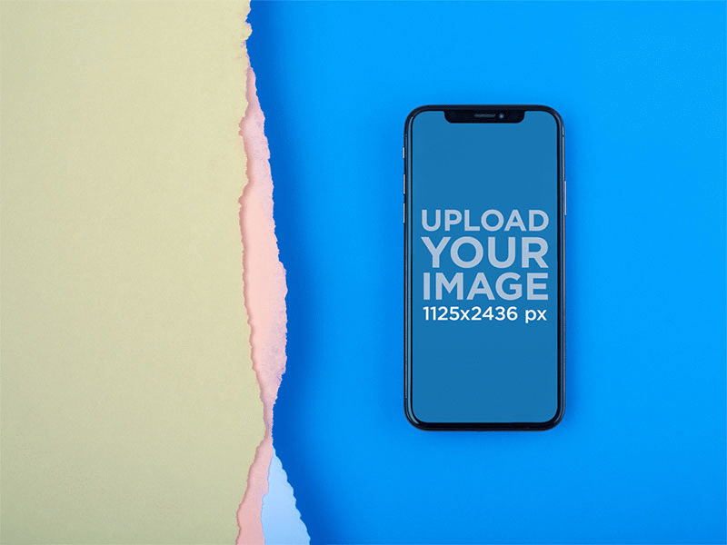 Iphone X Mockup Lying On A Blue Surface Near Broken Paper digital marketing graphic design iphone iphone mockup iphone x iphone x mockup mockup ui ui design ux ux design web design