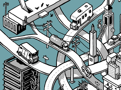Transportation architecture building car digital drawing highway illustration isometric traffic vehicle