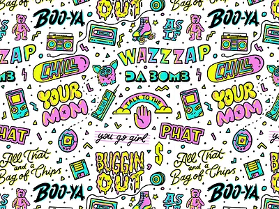 90's Slang Pattern 90s hand lettering highlighter lettering lettering pattern nineties nostalgia pattern retro typography vintage
