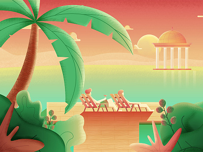 Resort Chilling... chill cocktail coconut tree grain illustration laying people resort sun