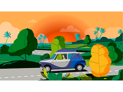 traveling illustration scenery sundown traveling tree