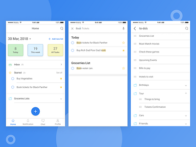 Wunderlist App Redesign app calendar clean completed meeting search simple to do ui ux wunderlist