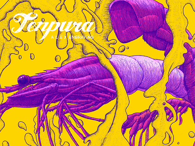 Engraving tenpura Prawn drawing engraving freehand graphic illustration painting prawn print tenpura