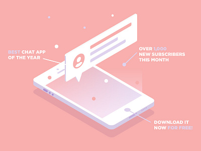 Graphic Design 04 - Isometric Chat App 3d app gradient iphone isometric mobile pink vector