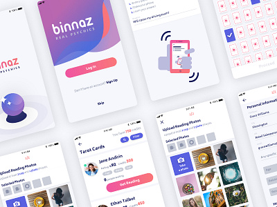 Binnaz Real Psychics app cards fortune gradient ios psychic purple redesign ui upload