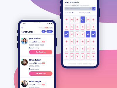 Binnaz Real Psychics app cards fortune gradient ios psychic purple redesign ui upload