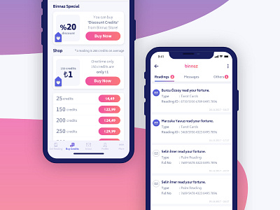 Binnaz Real Psychics app cards fortune gradient ios psychic purple redesign ui upload