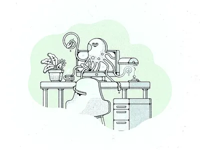 Studiopus 52weeks challenge desk illustration mac octopus plant studio vector