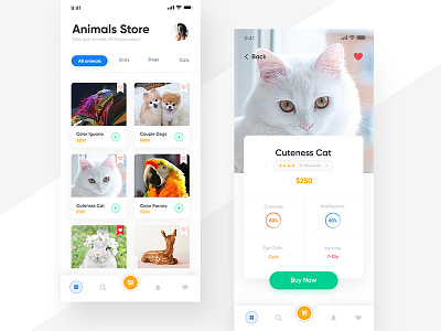 Animals Store. animal app bear clean cute design dogs ios ui ux zihad