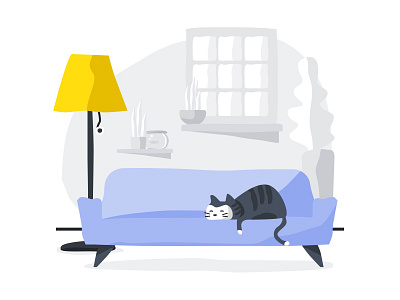 Home cat empty states home illustration sofa