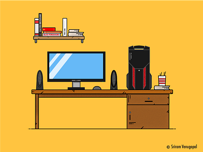 My Workspace! art books computer desk digital digitalart digitalillustration illustration workspaceillustration